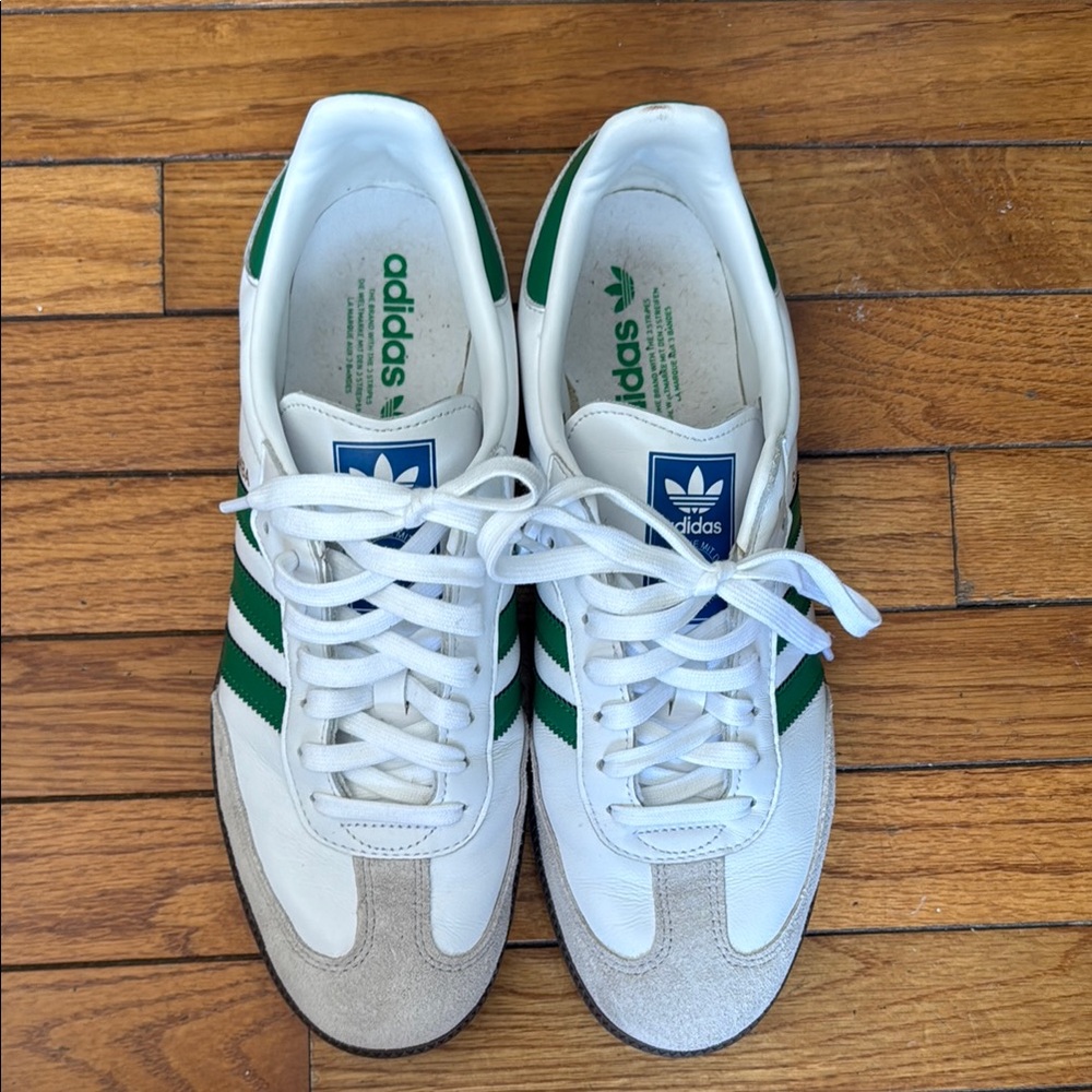 Adidas White and Green Samba Sneakers